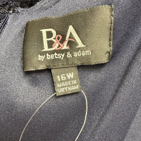 Betsy & Adam Plus Size 16W Navy Blue Lace Scoop-Neck Cocktail Maxi Gown Dress - Picture 10 of 11